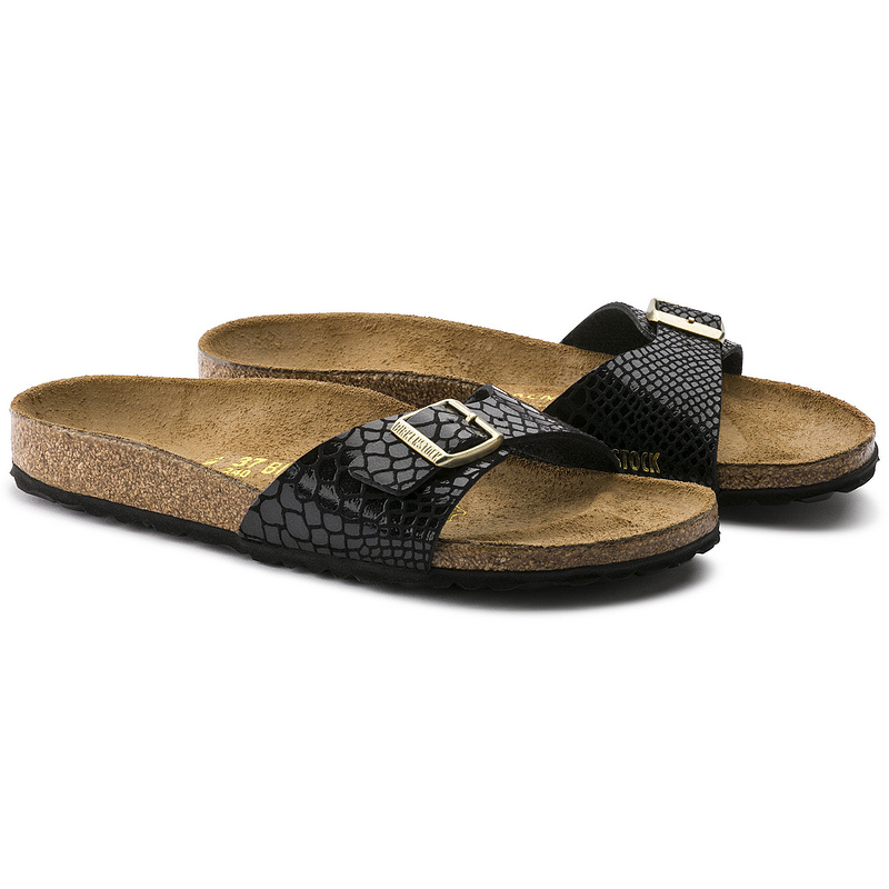 Birkenstock Madrid Snakeskin Black Sandals - Chic and Comfy