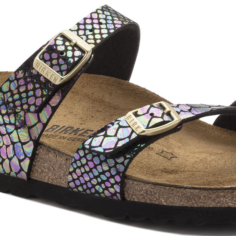 Birkenstock Mayari Shiny Snake Sandals - Black Multicolor | Stylish Comfort