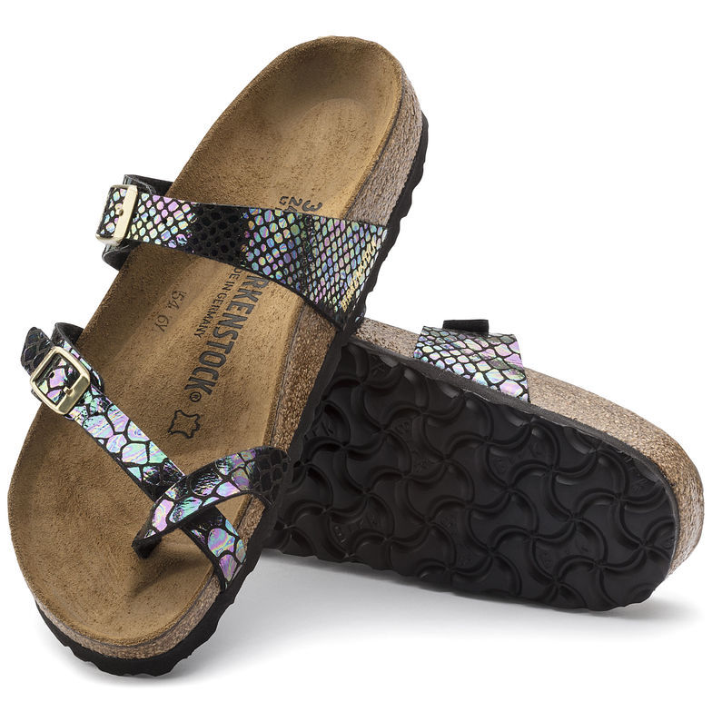 Birkenstock Mayari Shiny Snake Sandals - Black Multicolor | Stylish Comfort