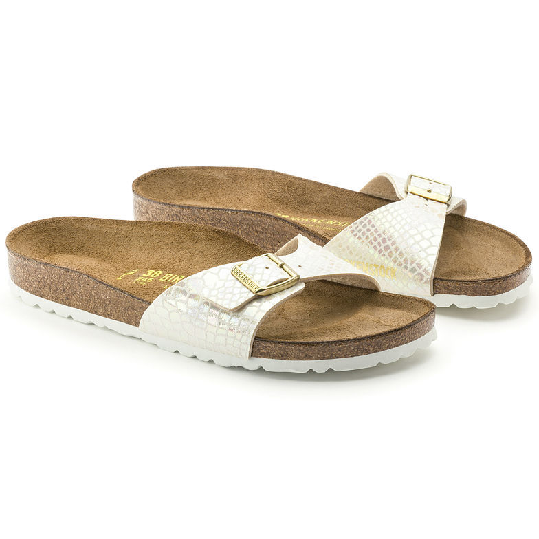 Birkenstock Madrid Cream Shiny Snake Sandals - Stylish Comfort