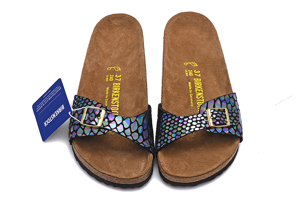 Birkenstock Madrid Black Shiny Snake Multicolor Sandals: Stylish and Comfortable Footwear