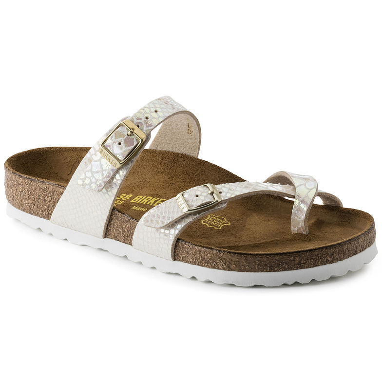 Birkenstock Mayari Shiny Snake Cream Sandals - Comfy & Chic!